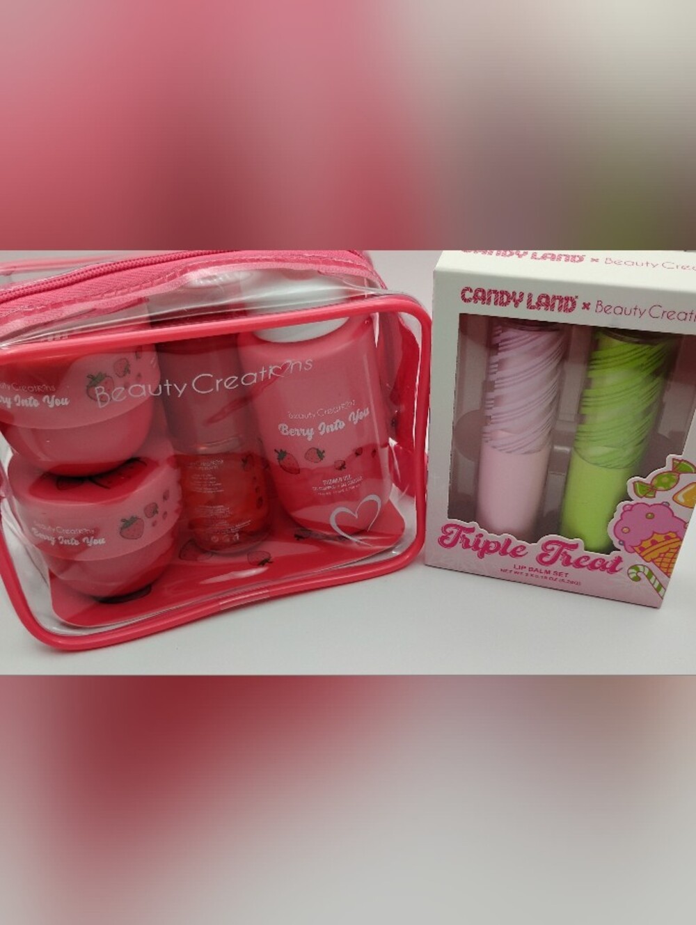 Beauty Creations Berry Into You Bath & Body Set & A Candyland Lip Balm Set Of 2